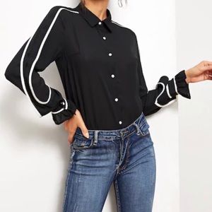 AmourOC black blouse with white piping